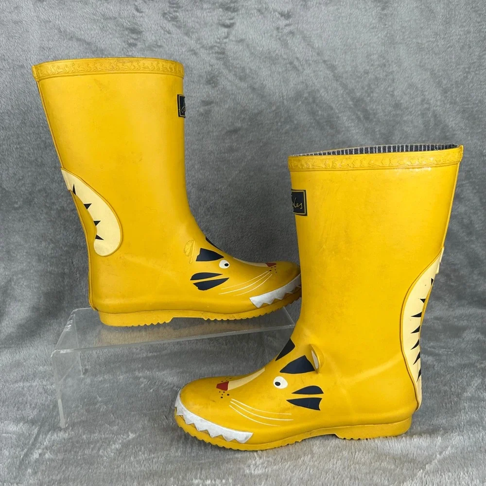 Joules Kids Yellow Tiger Rain Boots Waterproof Wellies Size US 2 EU 33